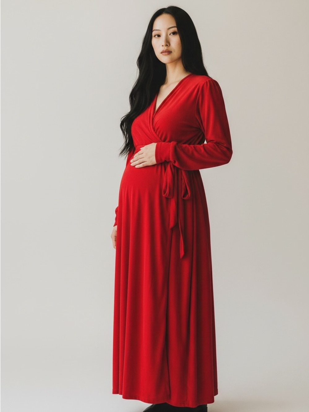 Nursing H&M M Red Long Sleeve Wrap Mama Maternity Maxi Dress